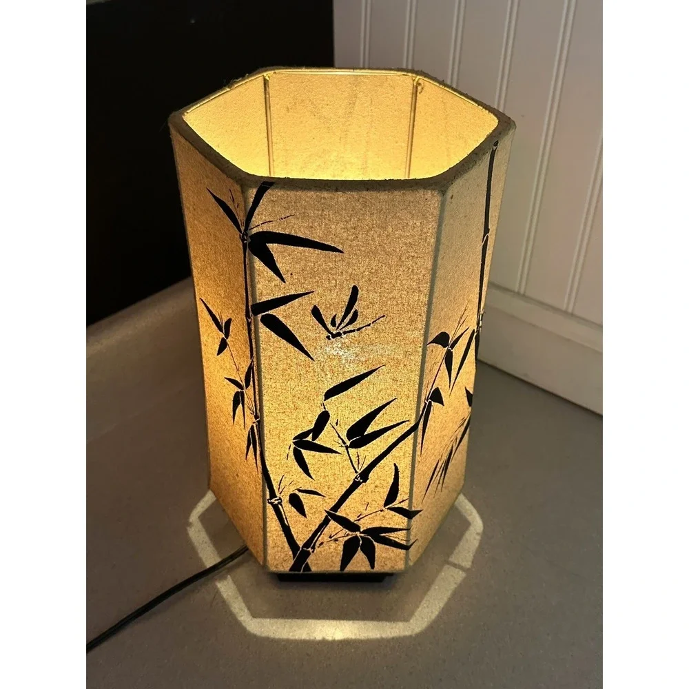 Vintage '95 Hand Painted Bamboo Patterned Table Lamp 